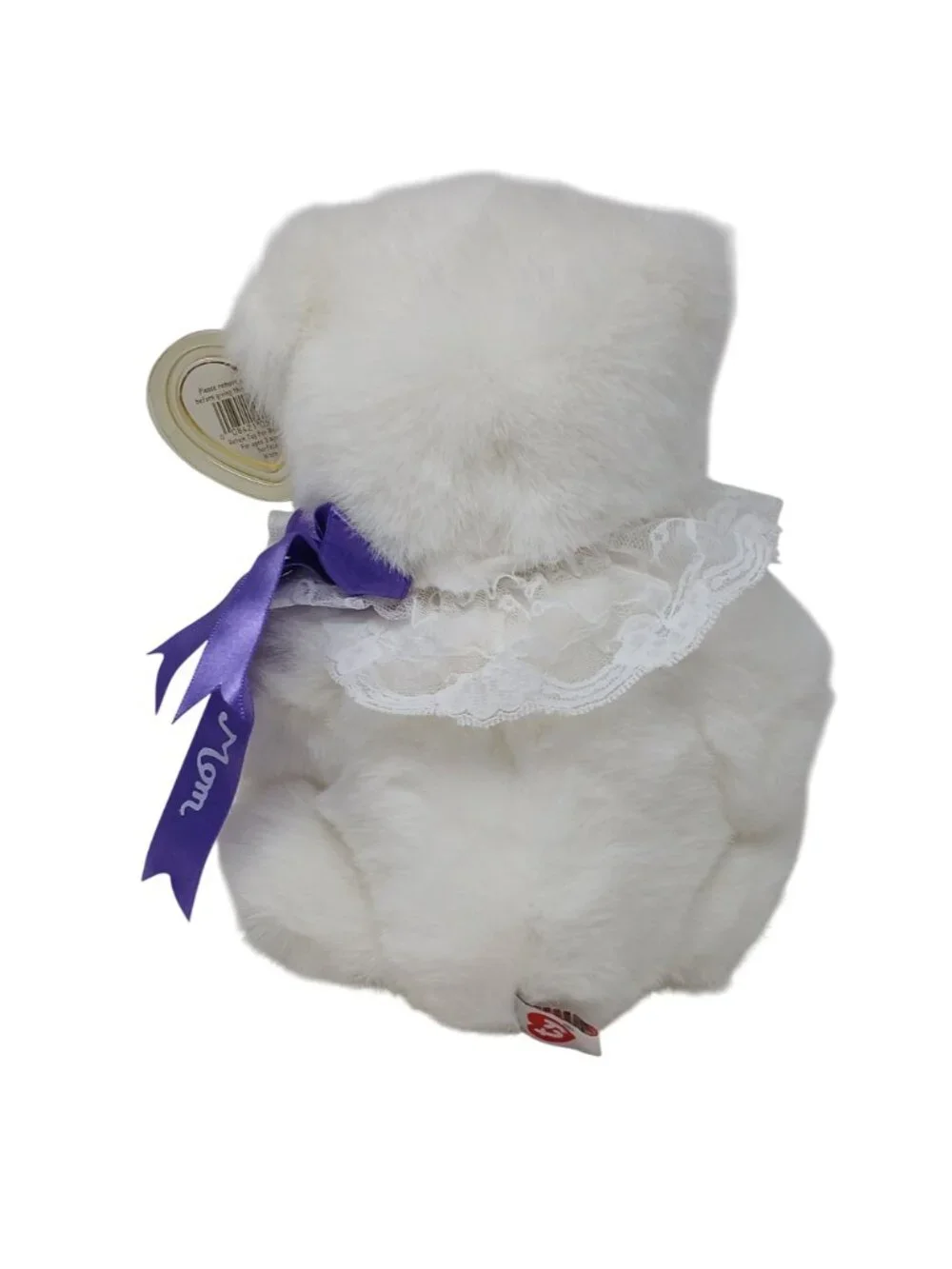 Ty White Teddy Bear I Love You Mom Heart Purple Ribbon 1997 Romeo 14
